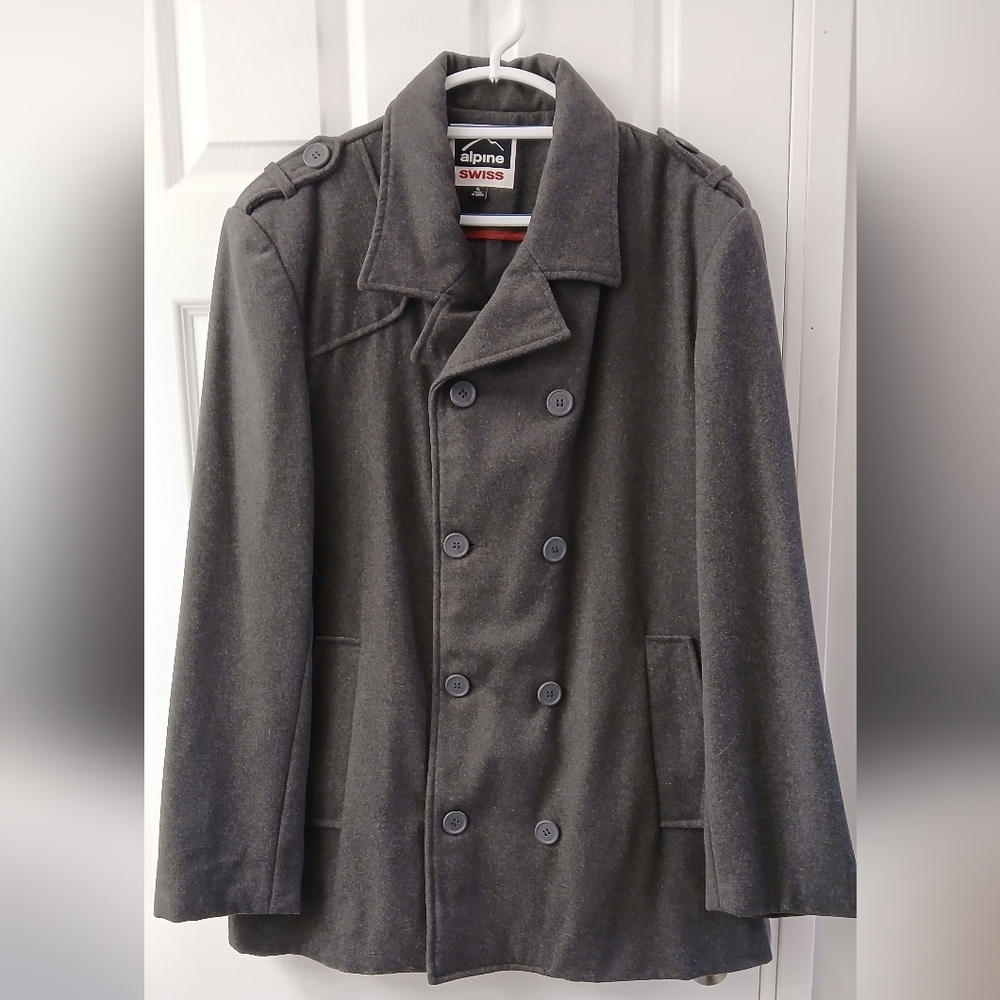 Alpine Swiss Men's Charcoal Gray Wool Blend Pea Coat – Size XL